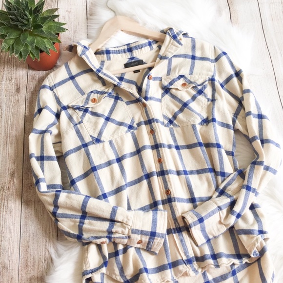 J. Crew Tops - J. Crew Blue & Cream Plaid Button Down Blouse